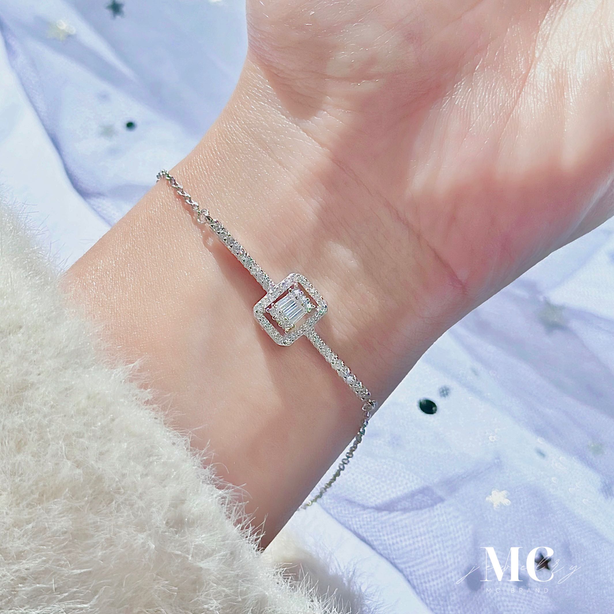 สร้อยข้อมือเงินเเท้ชุปทองคำขาว 14k รุ่น Elisa ✅ไม่ลอก ไม่แพ้✨แถมฟรีกล่องจิวและผ้าเช็ดเครื่องเงิน✨