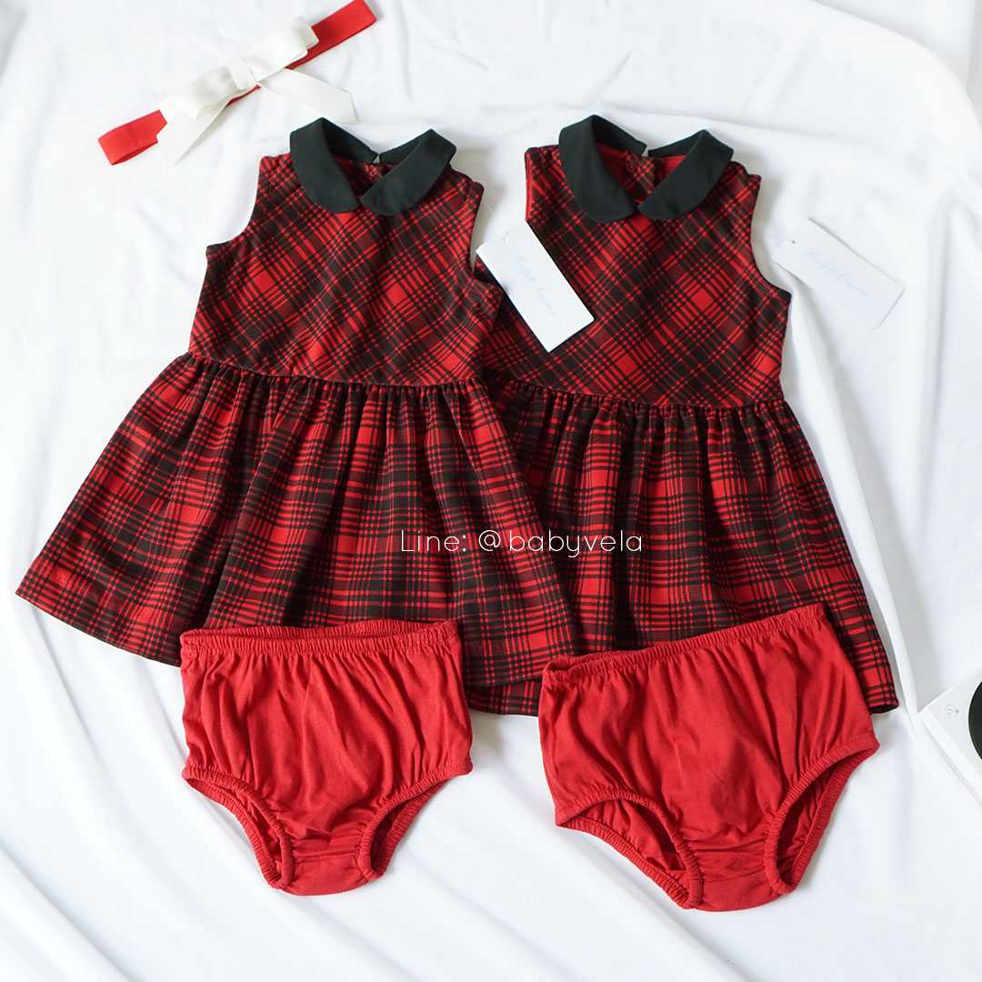 Plaid Cotton Dress & Bloomer (Red)