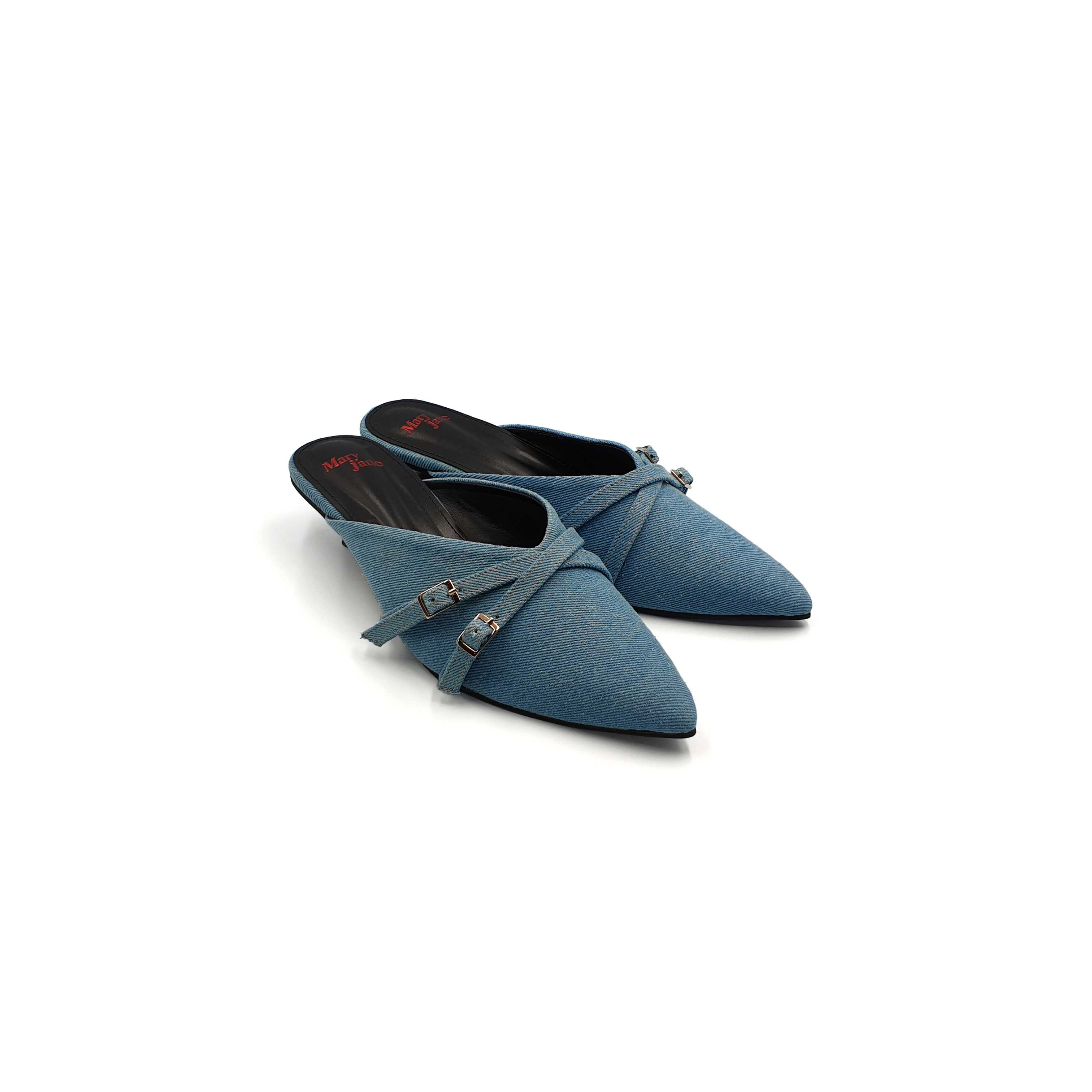 MIGUEL POINTED LOW HEELS IN DENIM (2 INCH)