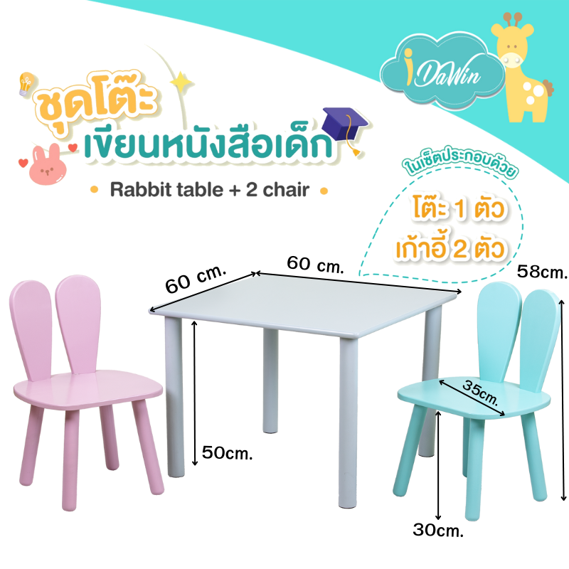 Idawin ชุดโต๊ะเขียนหนังสือเด็ก Rabbit table + 2 chair