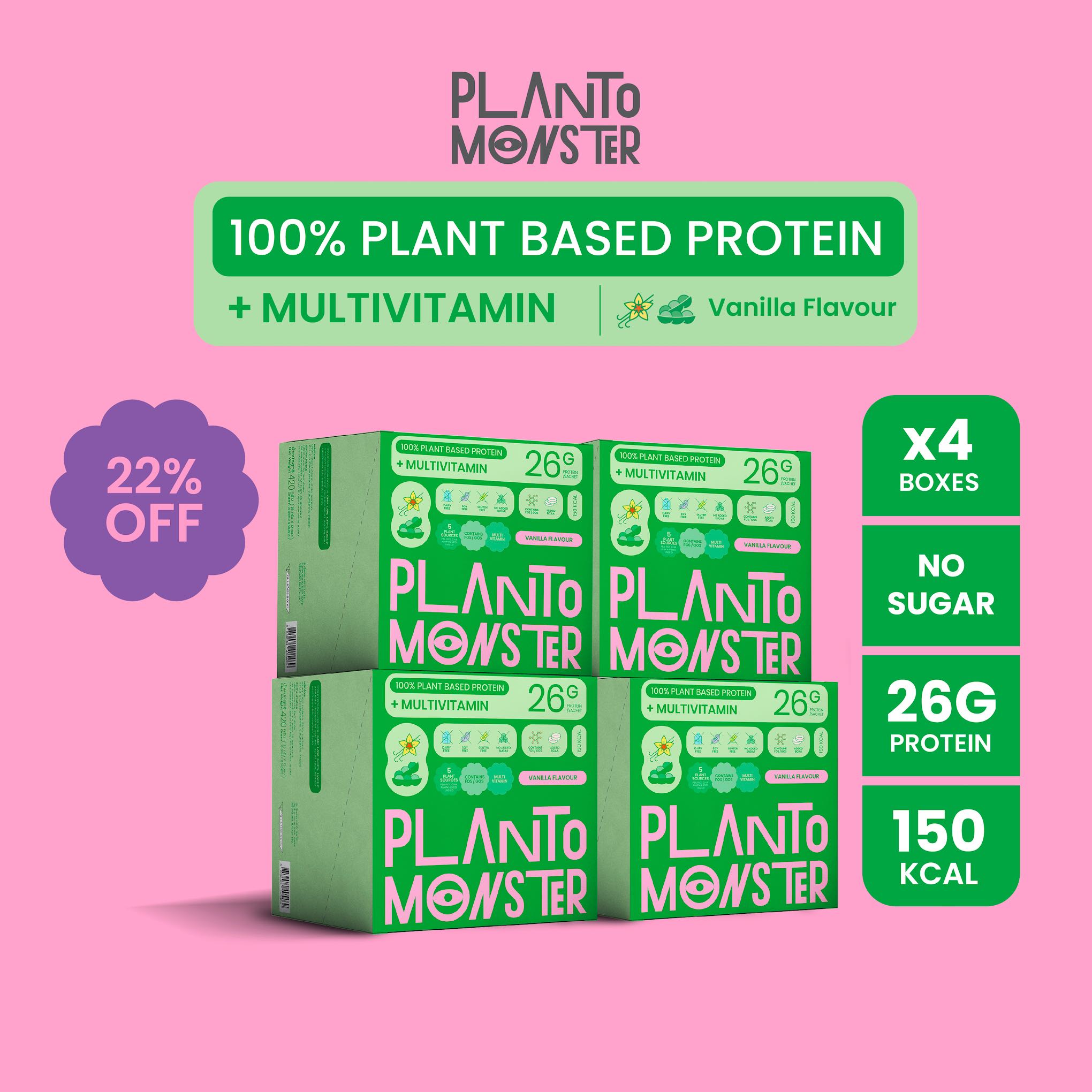 [ส่งฟรี] Bundle set : PlantoMonster Plant-based Protein  โปรตีนจากพืช รสวานิลลา 4 กล่อง
