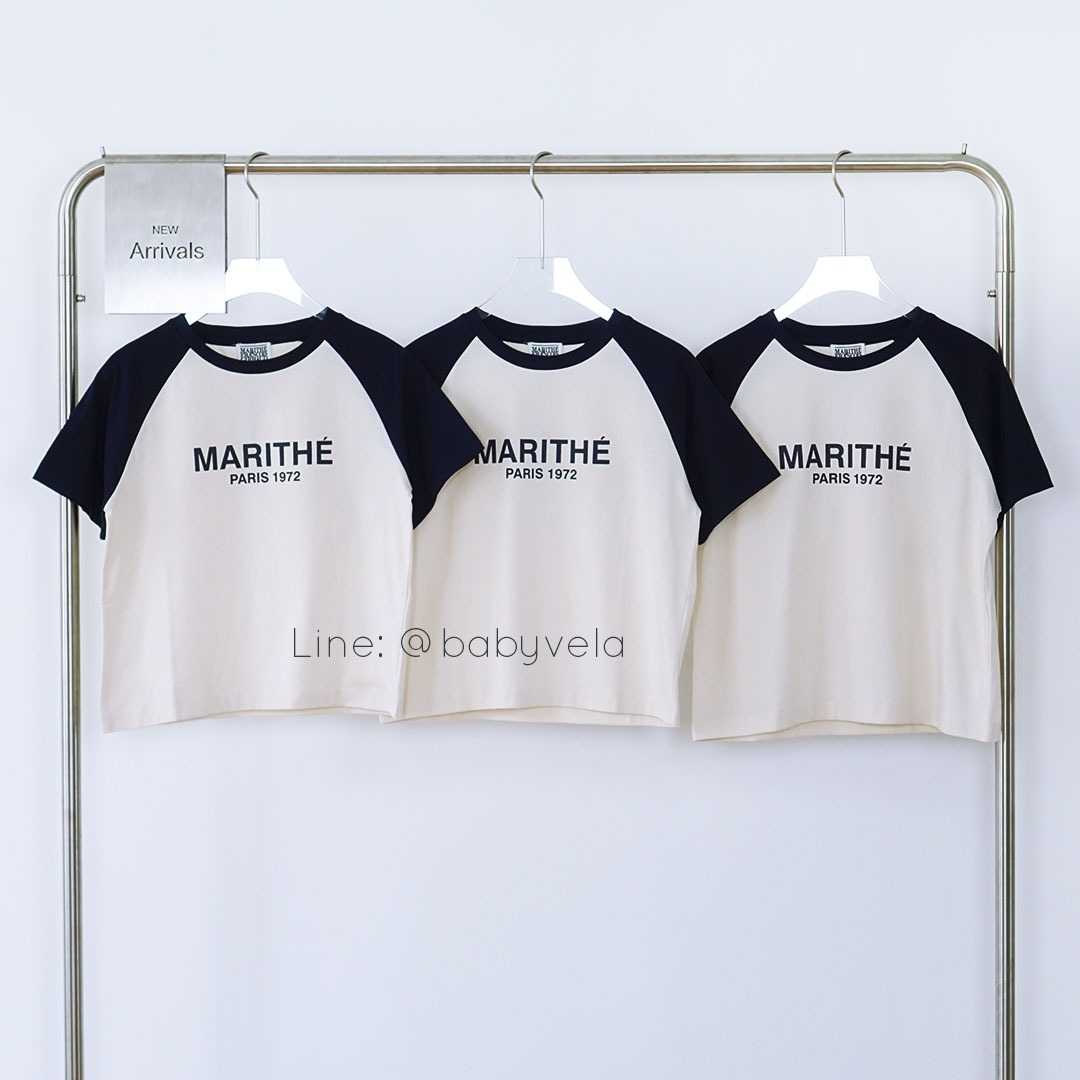 Marithe W Raglan Regular Logo Tee (Navy)
