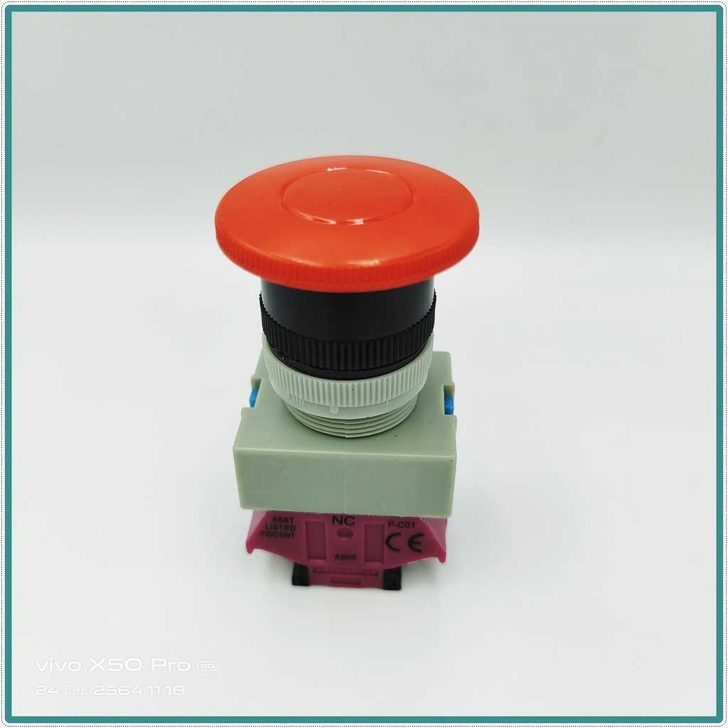 MODEL:ABW-411 PUSH BUTTON SWITCH  22MM. สวิตซ์หัวเห็ด 22มิล 1NO 1NC COLOR: แดง เขียว