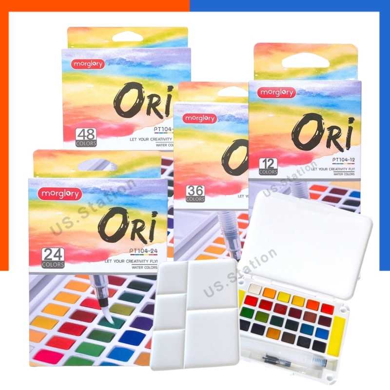 สีน้ำตลับ สีน้ำก้อน แถมพู่กันแทงค์ แถมกล่องพลาสติกกันแตก คุณภาพสูง ORi ของแท้100% 12/24/36/48สี