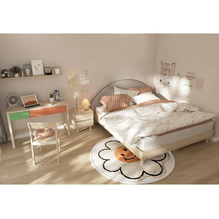 ชุดห้องนอน ขนาด 6 ฟุต สีครีม รุ่น Bingsoo & ตู้ข้างเตียง 45ซม. & โต๊ะทง.120ซม.สีไม้อ่อน