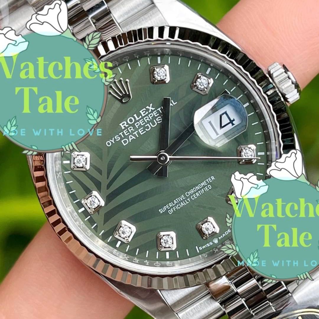 Rolex Datejust Olive Green Palm Diamond 36mm. Ref.126234 Clean