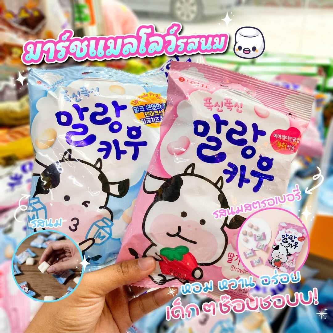 LOTTE Soft malang cow (milk and strawberry milk )chewy candy  ลูกอมนมวัวรสนม/รสสตอเบอรี่