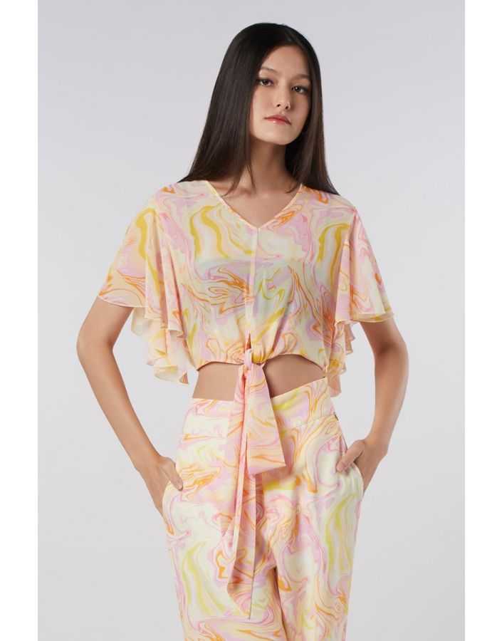 เสื้อเบลาส์ผ้าชีฟองพิมพ์ลายลาวา | Lava Print Chiffon Blouse | 05907
