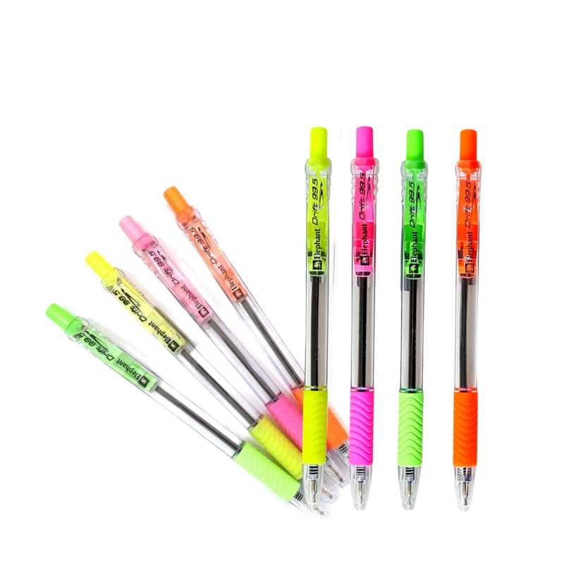 ปากกาลูกลื่น Drift 99.5 [12ด้าม/50ด้าม] ตราช้าง 0.5mm. Elephant หมึกน้ำเงิน ตัวด้ามสีสะท้อนแสง