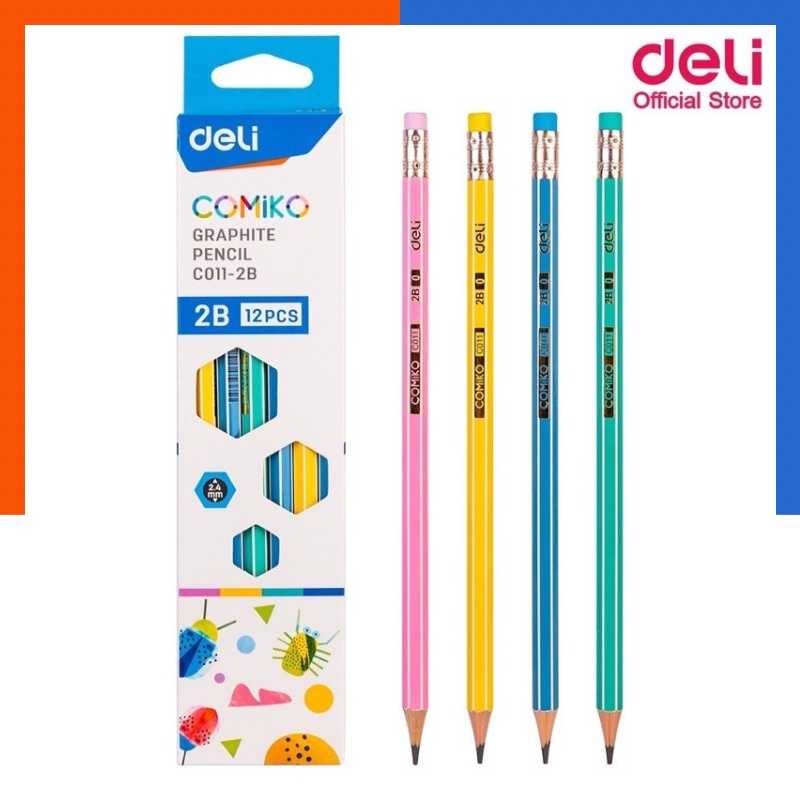ดินสอดำ Deli C011-HB แพค 12 แท่ง ด้ามสีพาสเทล มียางลบท้ายแท่ง พร้อมส่ง มีเก็บปลายทาง