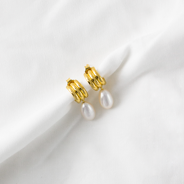 City Beau Pearl Drop Triple Hoop Earrings