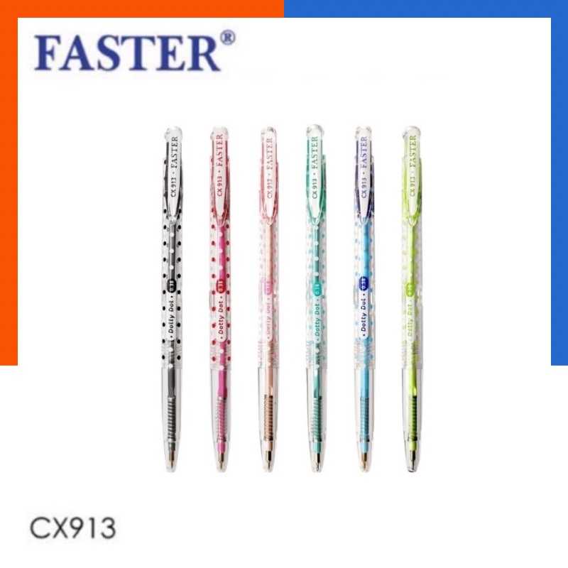 ปากกาลูกลื่นชนิดกด [1ด้าม] สีน้ำเงิน/แดง/ดำ Faster Dotty Dot CX913 0.38มม แบรนด์เดียวกับ