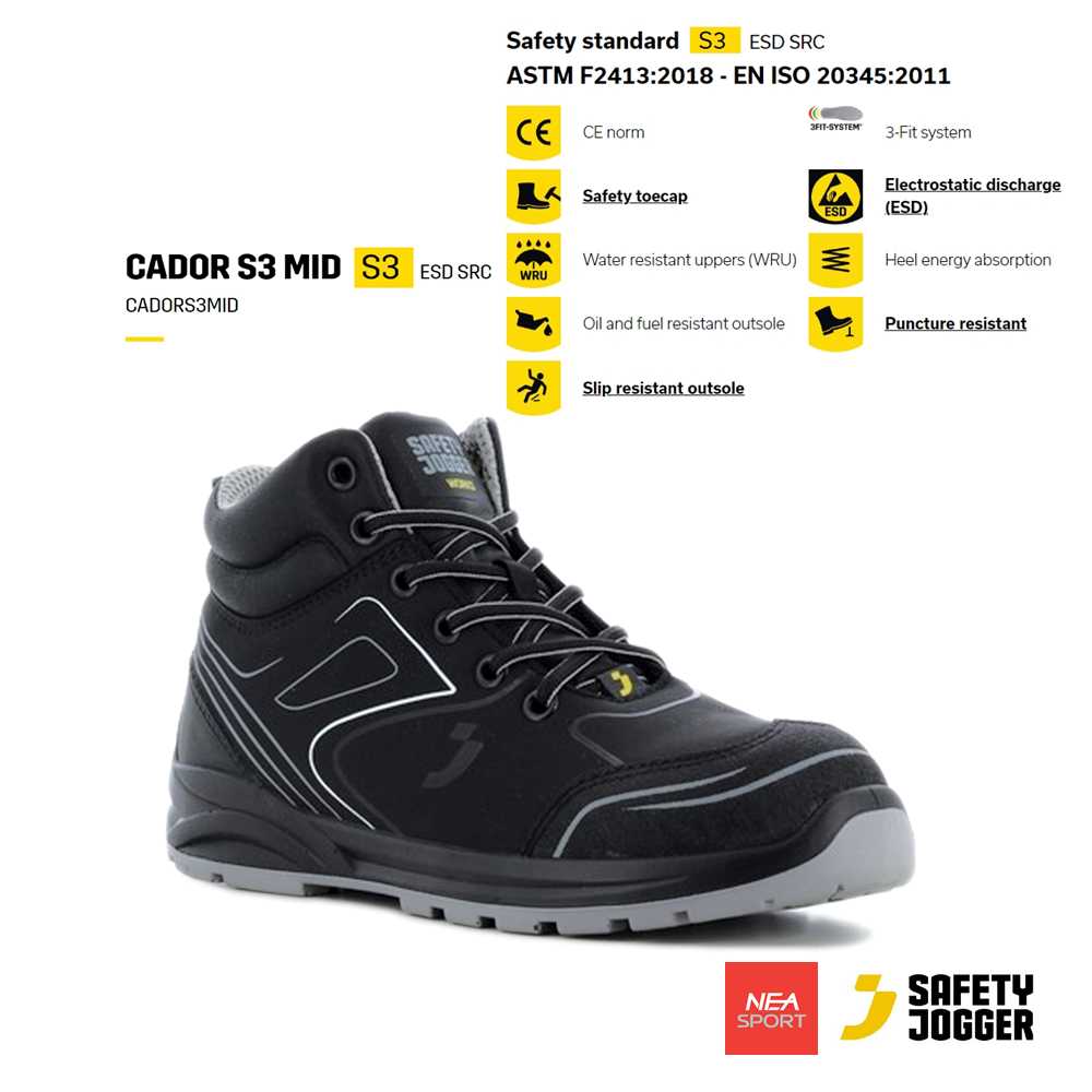 SAFETY JOGGER -CADOR S3 MID รองเท้าเซฟตี้ หัวเหล็ก แผ่นเหล็กกันทะลุ คุณภาพสูง มาตรฐานสากล