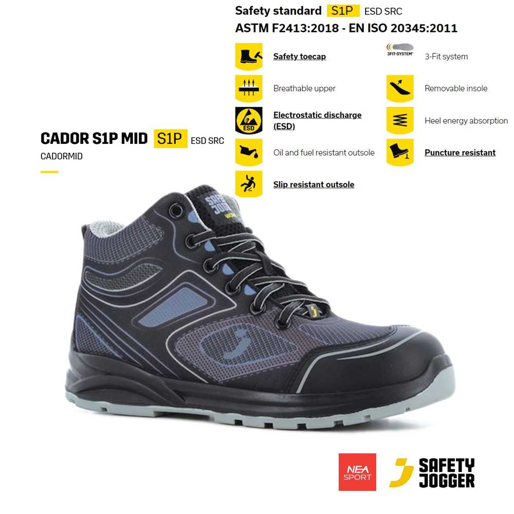 SAFETY JOGGER - CADOR S1P MID รองเท้าเซฟตี้ หัวเหล็ก แผ่นเหล็กกันทะลุ คุณภาพสูง มาตรฐานสากล