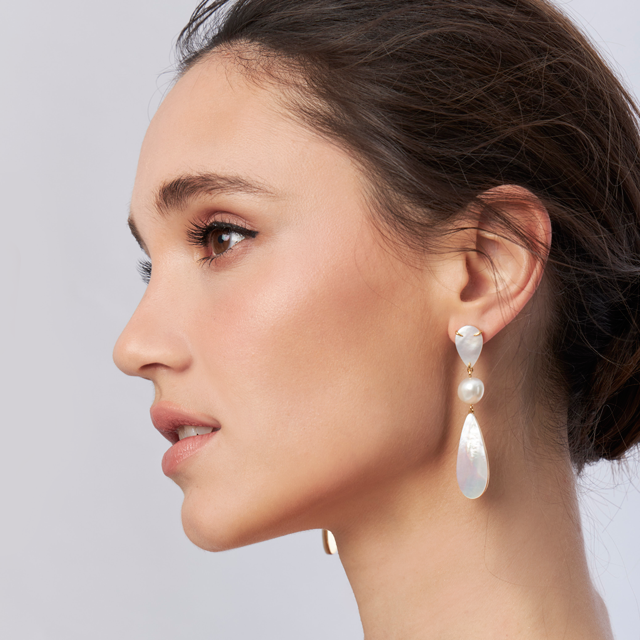 Beach Glam Cascade Drop Mother of Pearl and Pearl Earrings