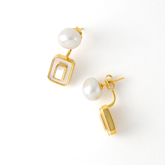 City Beau Pearl & Geometric Front Back Earrings