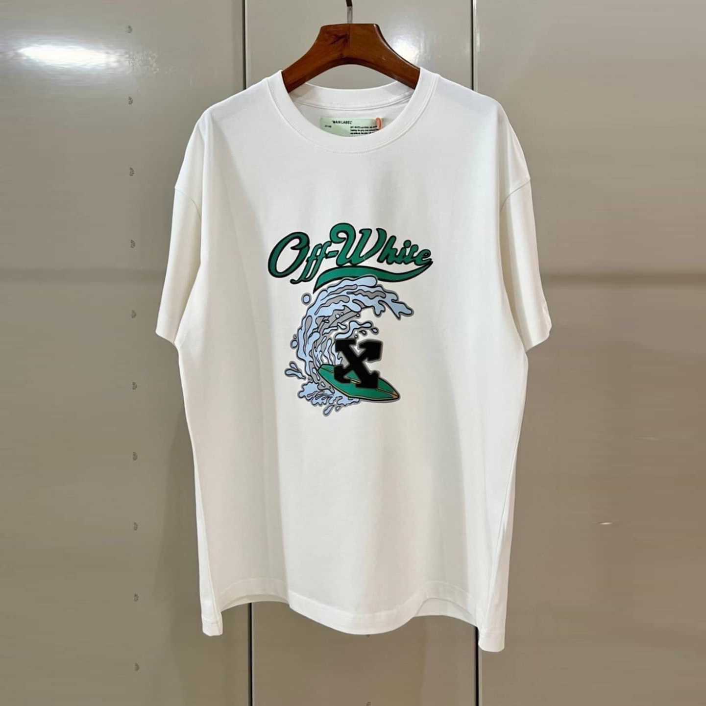 OFF-WHITE C/O VIRGIL ABLOH ARROW SURFBOARD WAVE PRINTED COTTON T-SHIRT เสื้อออฟไวท์ ลูกศร