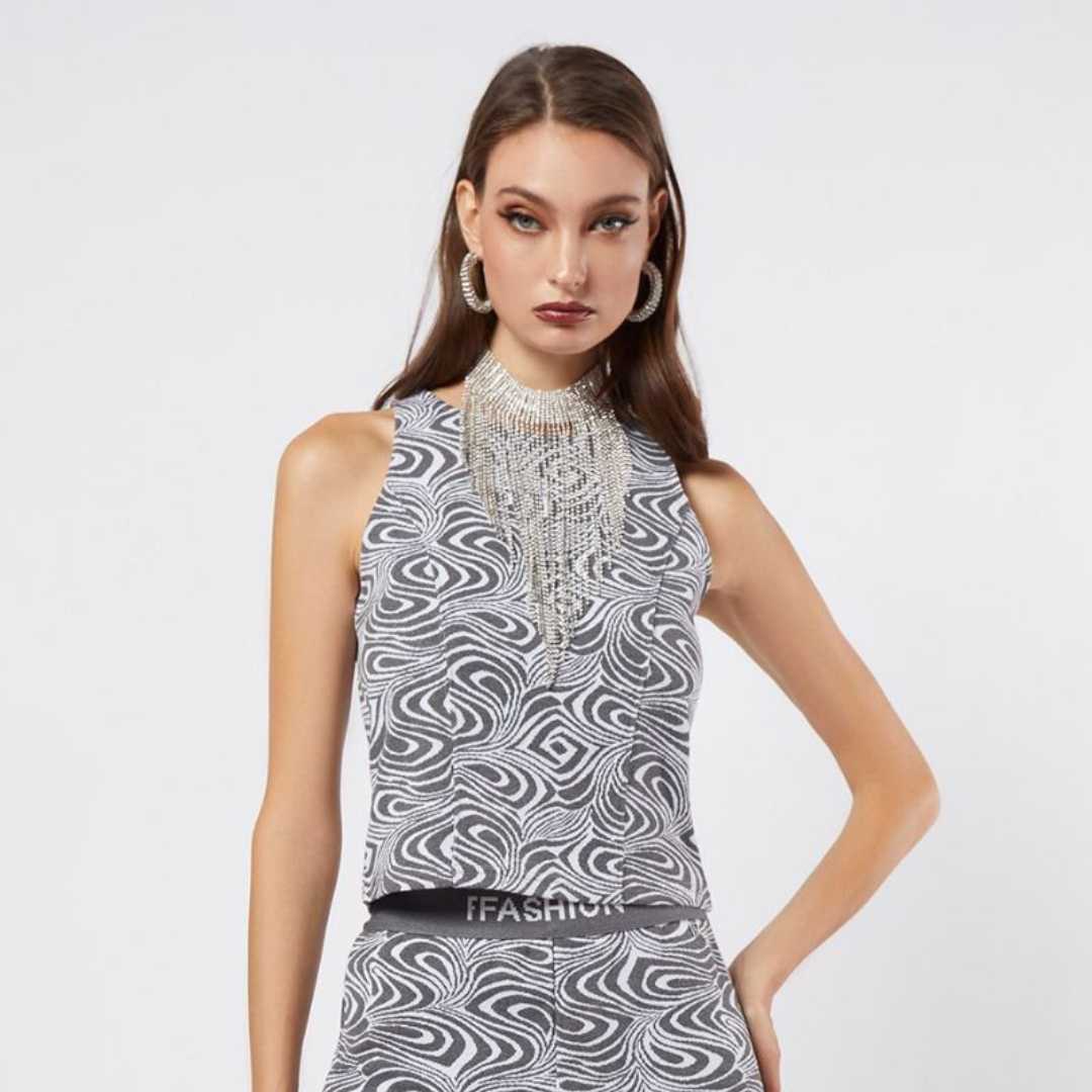เสื้อกล้ามผ้านิตลายคลื่น | Wavy Print Knit Tank Top | 06139