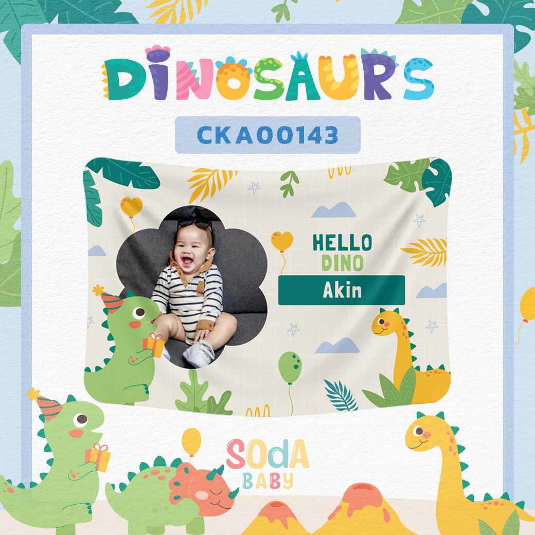 ผ้าห่มเด็ก ใส่ชื่อได้ + รูปถ่าย ลายไดโนเสาร์ Dinosaurs 🦕รหัส CKA00143 #SOdAbaby #ไดโนเสาร์