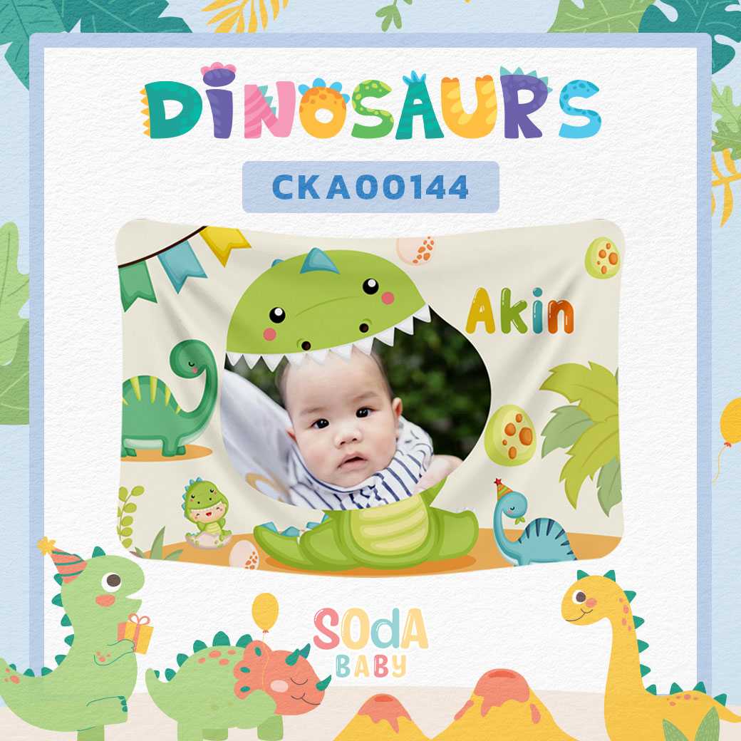 ผ้าห่มเด็ก ใส่ชื่อได้ + รูปถ่าย ลายไดโนเสาร์ Dinosaurs 🦕รหัส CKA00144 #SOdAbaby #ไดโนเสาร์