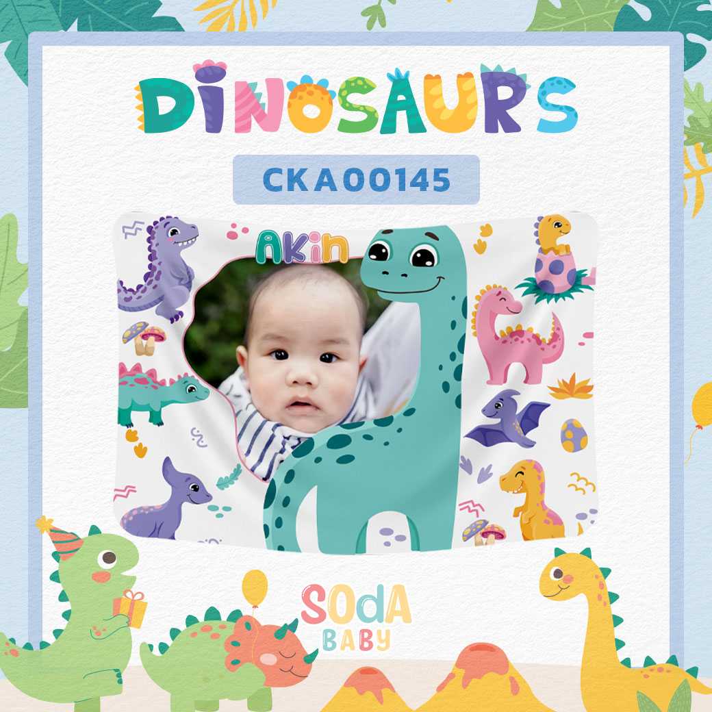 ผ้าห่มเด็ก ใส่ชื่อได้ + รูปถ่าย ลายไดโนเสาร์ Dinosaurs 🦕รหัส CKA00145 #SOdAbaby #ไดโนเสาร์