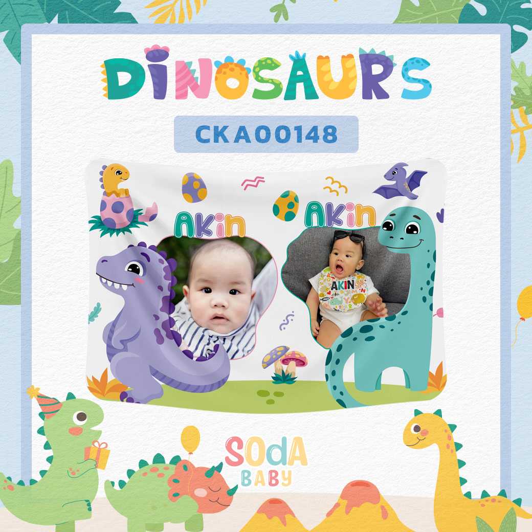 ผ้าห่มเด็ก ใส่ชื่อได้ + รูปถ่าย ลายไดโนเสาร์ Dinosaurs 🦕รหัส CKA00148 #SOdAbaby #ไดโนเสาร์