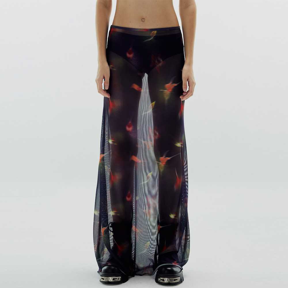 BLACKDOG BKK- RS0002- see-through print skirt- กระโปรงยาวตาข่ายยืดซีทรูพิมพ์ลาย