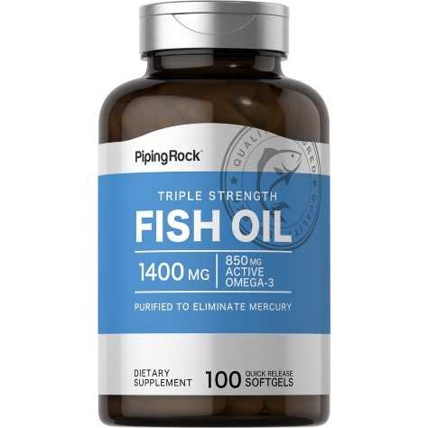 น้ำมันปลาโอเมก้า-3  PipingRock Triple Strength FISH OIL 1400 MG - 100 Softgels