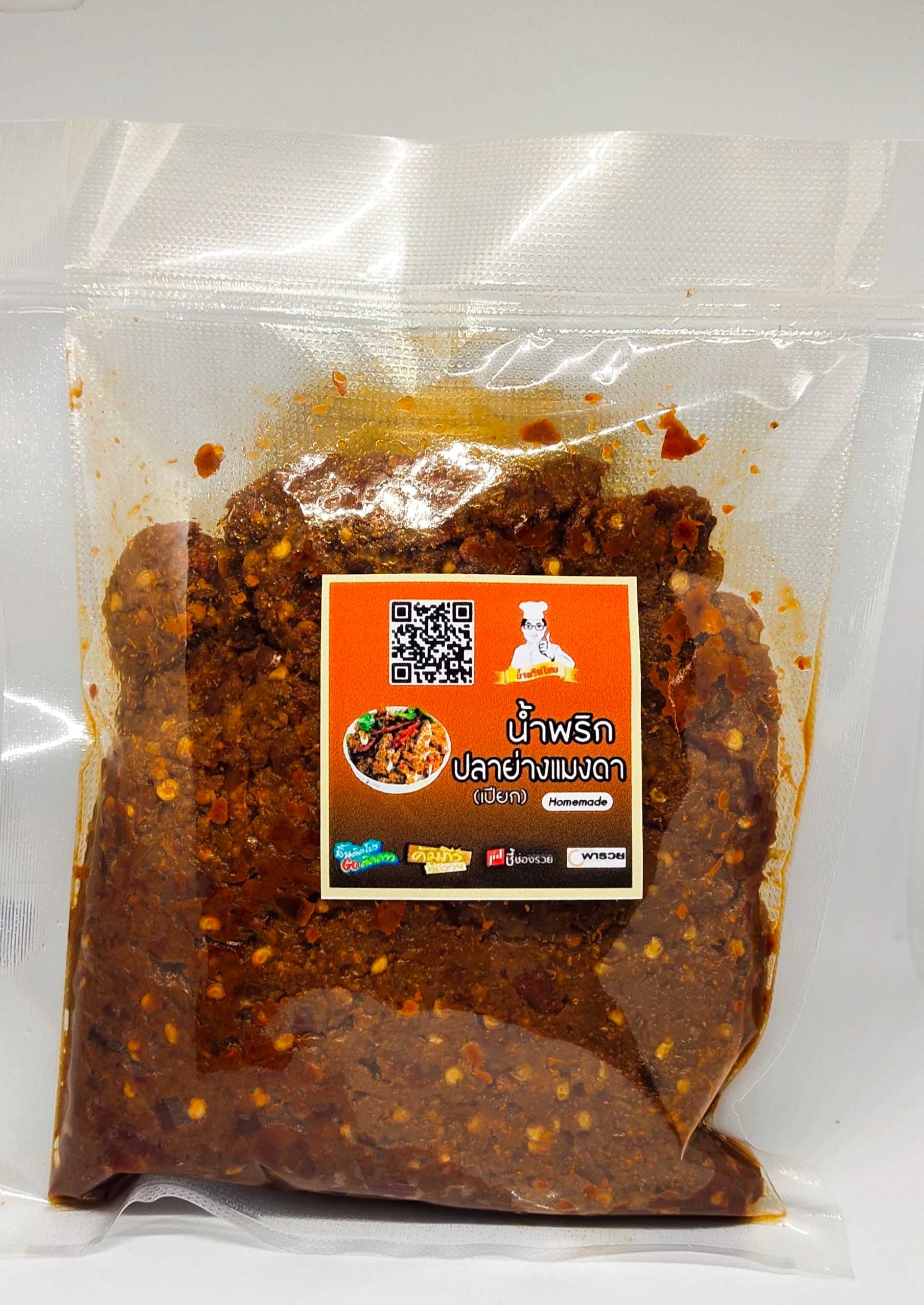 น้ำพริกปลาย่างแมงดา แบบเปียก ทำจากเนื้อปลาทะเลเผ็ดแซ่บ จัดจ้าน  แพคละ100บาท(320กรัม)