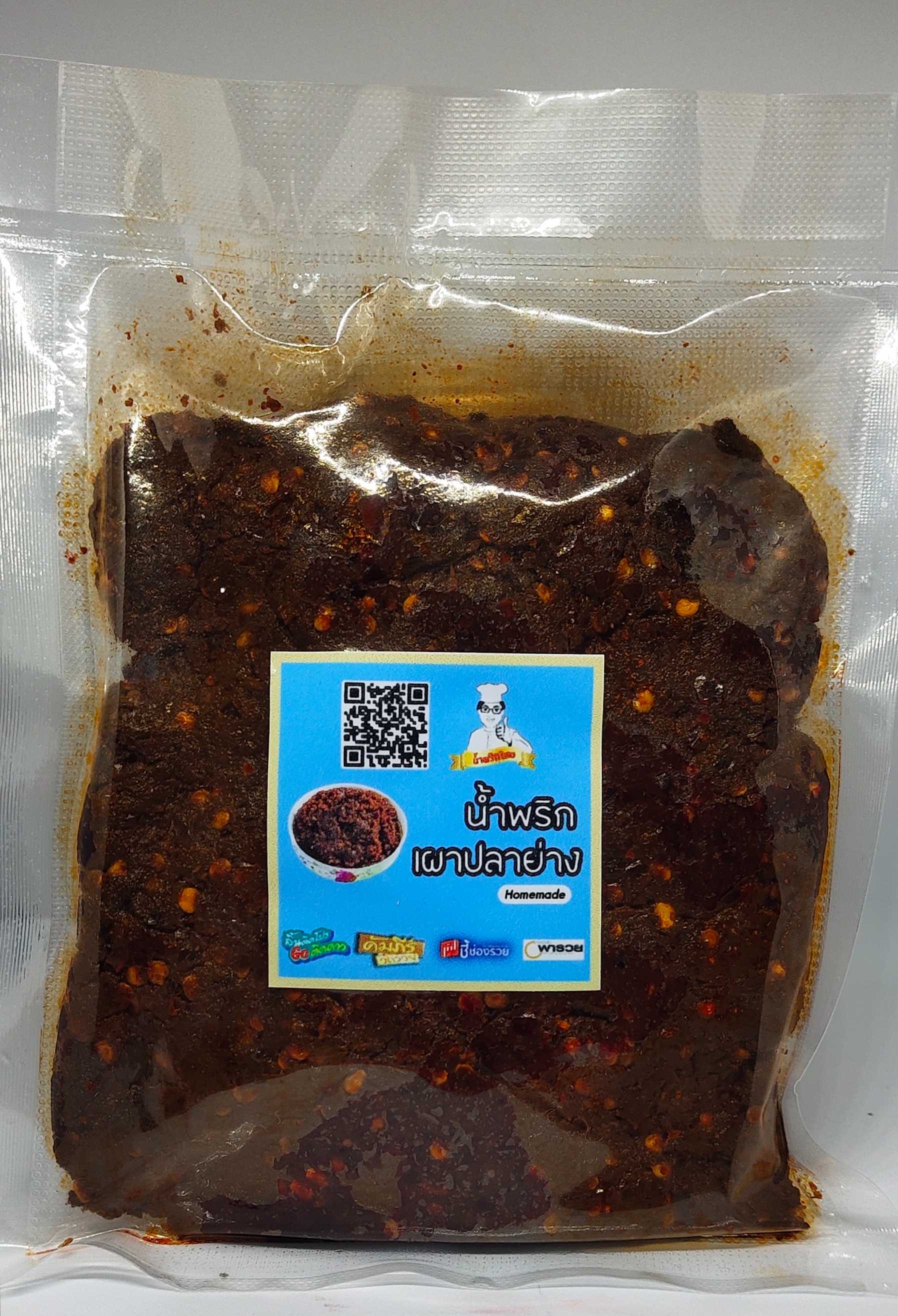 น้ำพริกเผาเผ็ด น้ำพริกเผาปลาย่าง ไม่ผัดน้ำมัน บรรจุซองละ100บาท(320กรัม)