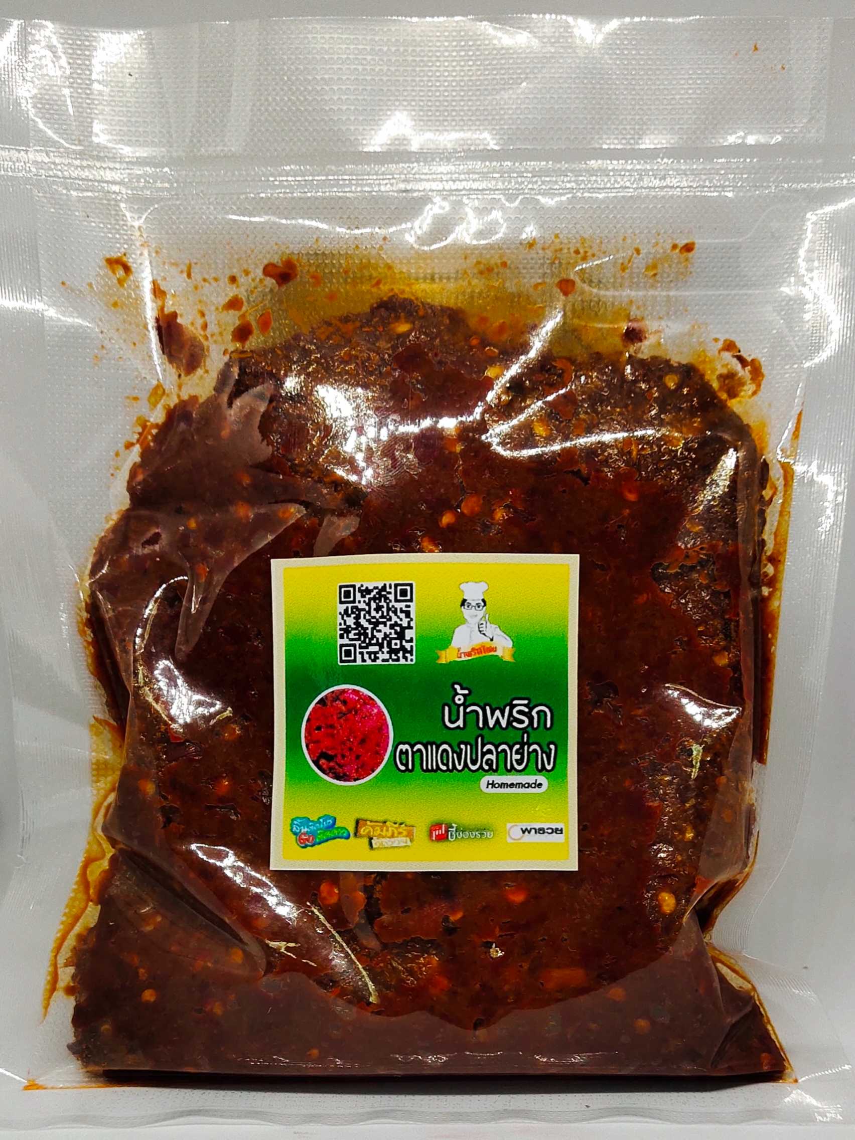 น้ำพริกตาแดง ตาแดงปลาย่างเผ็ดกลาง ทำจากเนื้อปลาดุกและปลาช่อนทะเล จำหน่ายซองละ100บาท(320กรัม)