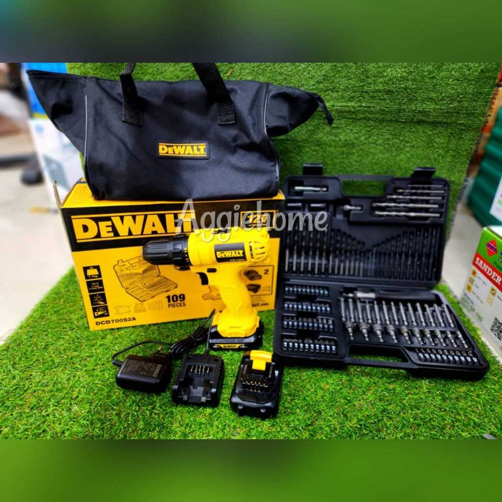DEWALT สว่านไขควง ไร้สาย 10 มม. รุ่น DCD700C2A +109ชิ้น 10.8V.(รวมแบต1.3Ah x2ก้อน+ที่ชาร์จ)