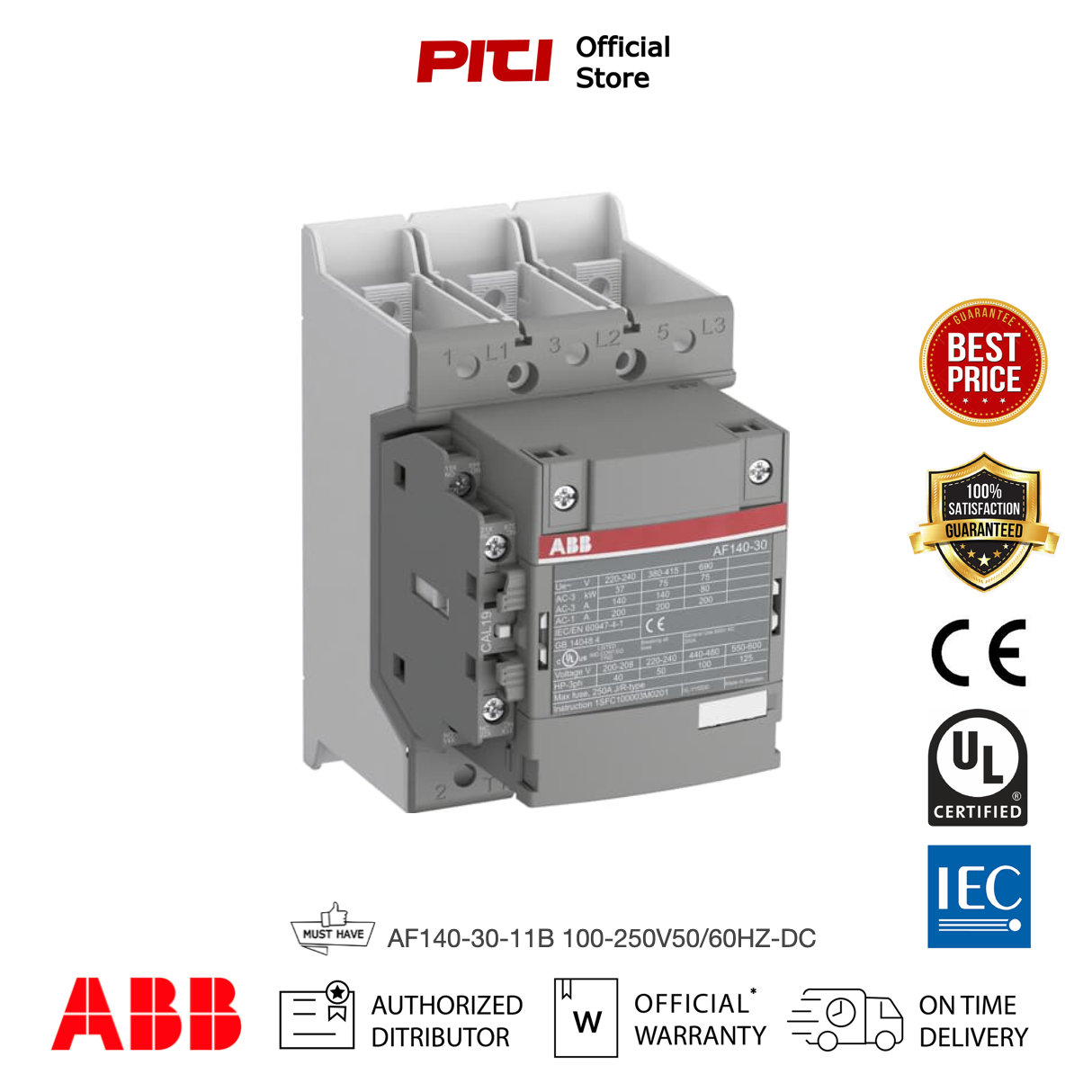 ABB Contactor คอนแทคเตอร์ AF140-30-11B 100-250V50/60HZ-DC