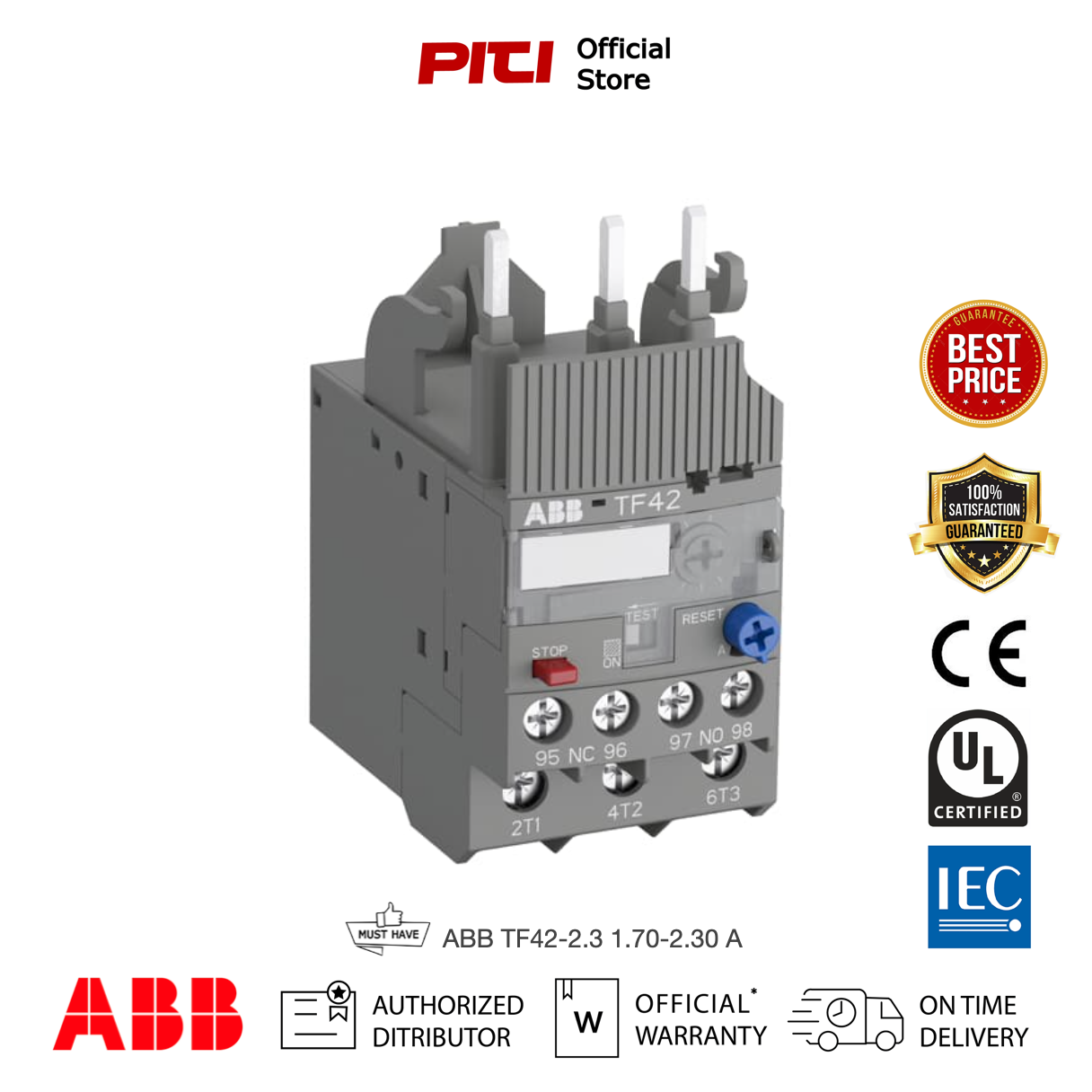ABB Thermal Overload Relay เทอร์มอลโอเวอร์โหลด รีเลย์ TF42-2.3 1.70-2.30 A