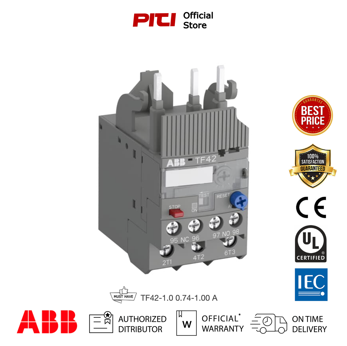 ABB Thermal Overload Relay เทอร์มอลโอเวอร์โหลด รีเลย์ TF42-1.0 0.74-1.00 A