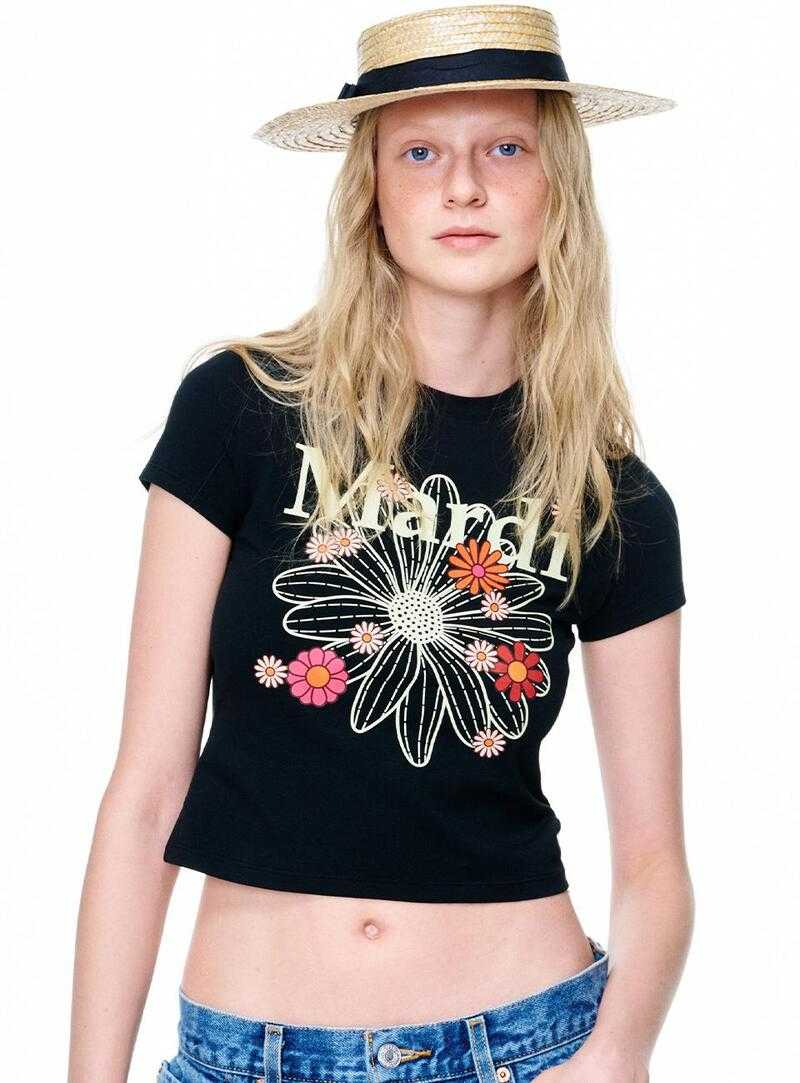 (pre,รวมส่ง)  CROPPED TSHIRT FLOWERMARDI BLOSSOM_BLACK CREAM /Mardi Mercredi