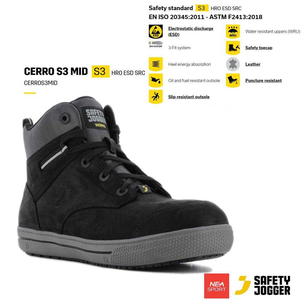 SAFETY JOGGER - CERRO S3 MID รองเท้าเซฟตี้ แบบเบา หัวคอมโพสิท แผ่นใยกันทะลุแบบเสื้อกันกระสุน