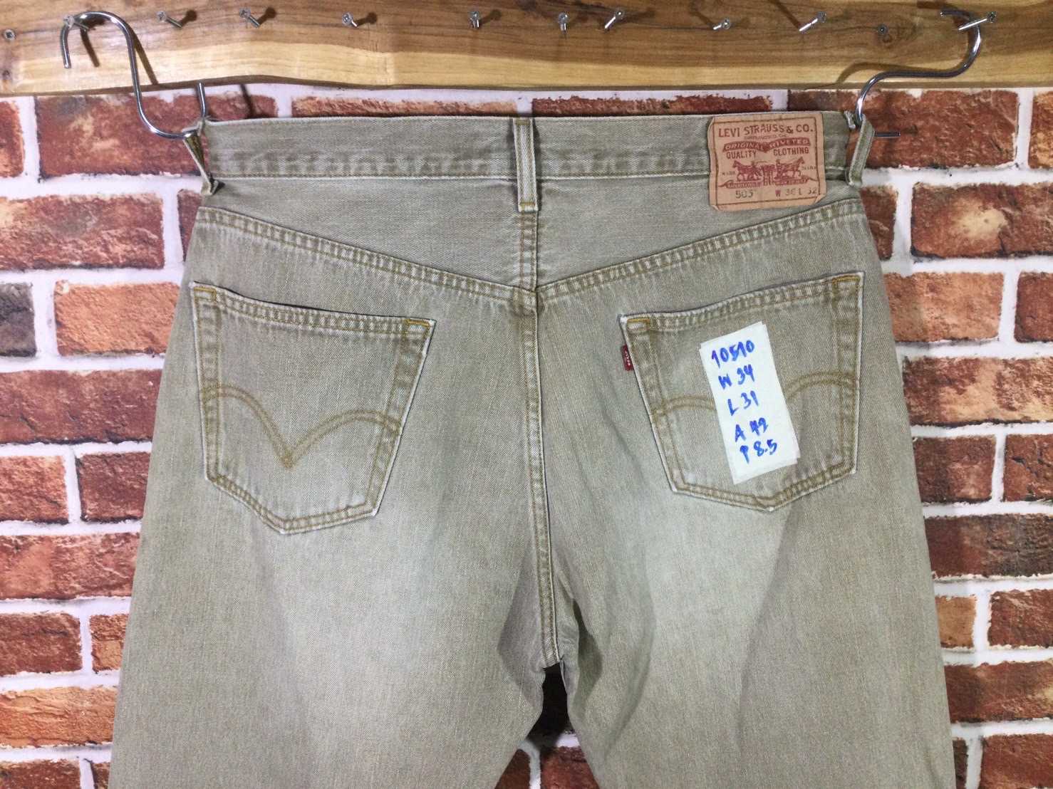 รหัส10510 Levi's505 (สียีนส์นำตาลอ่อน พาสเทล เฟต) Made in Hongkong   เลขกระดุม 123วัดจริง เอว34