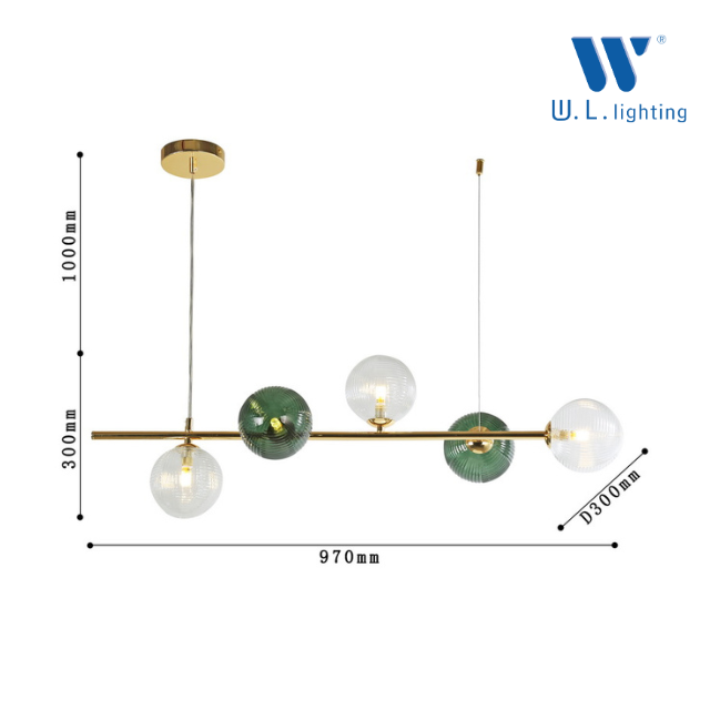 WL-1039-5K58 โคมไฟช่อ แก้วเขียว+ใส
