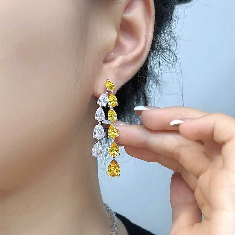 yellow mix white diamond drop earrings