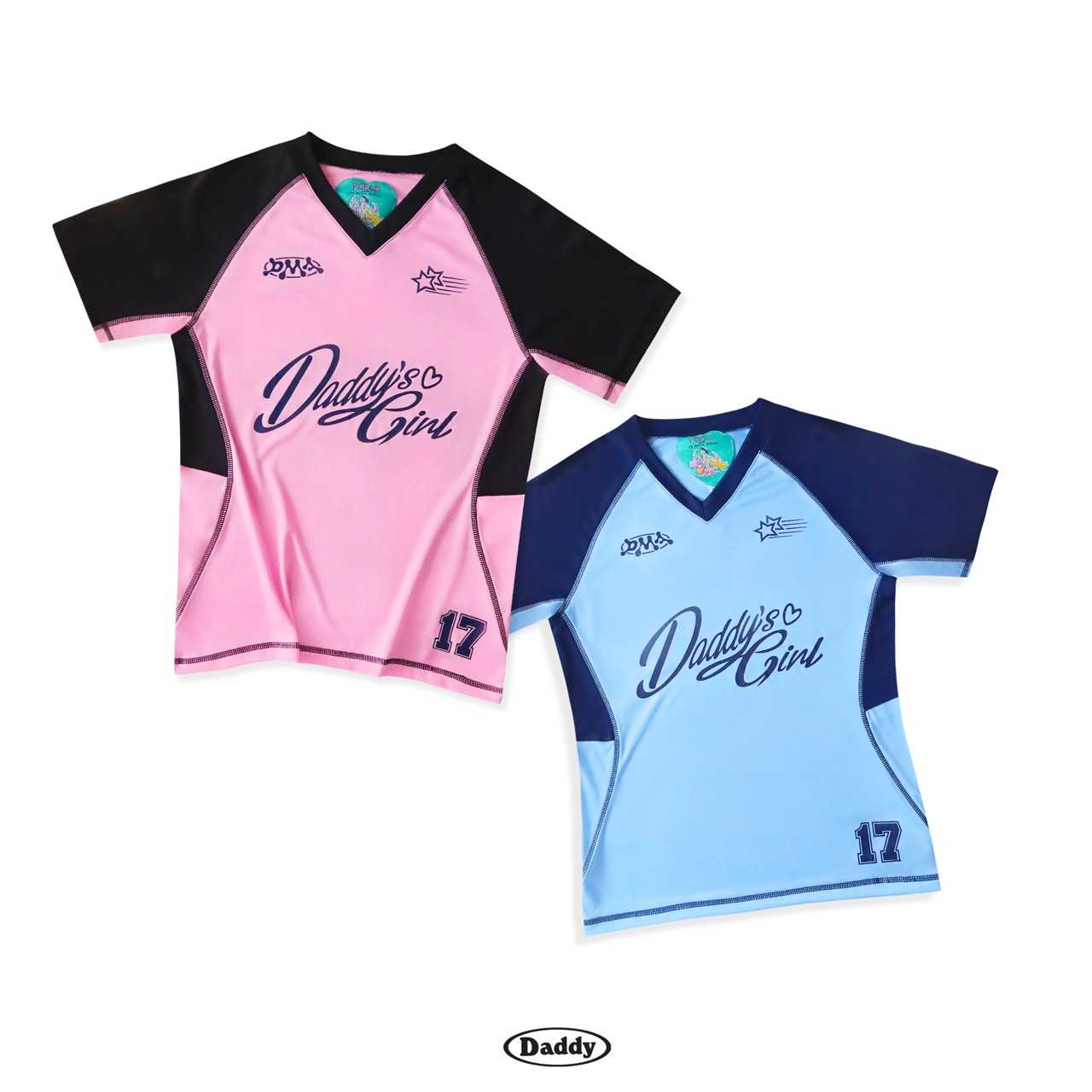 Jersey Daddy's Girl เสื้อ T-Shirt คอวี ผ้าตัดต่อ ช่วงตัว เป็นผ้า jersey ผ้ากีฬามีความลื่นๆใส่สบาย
