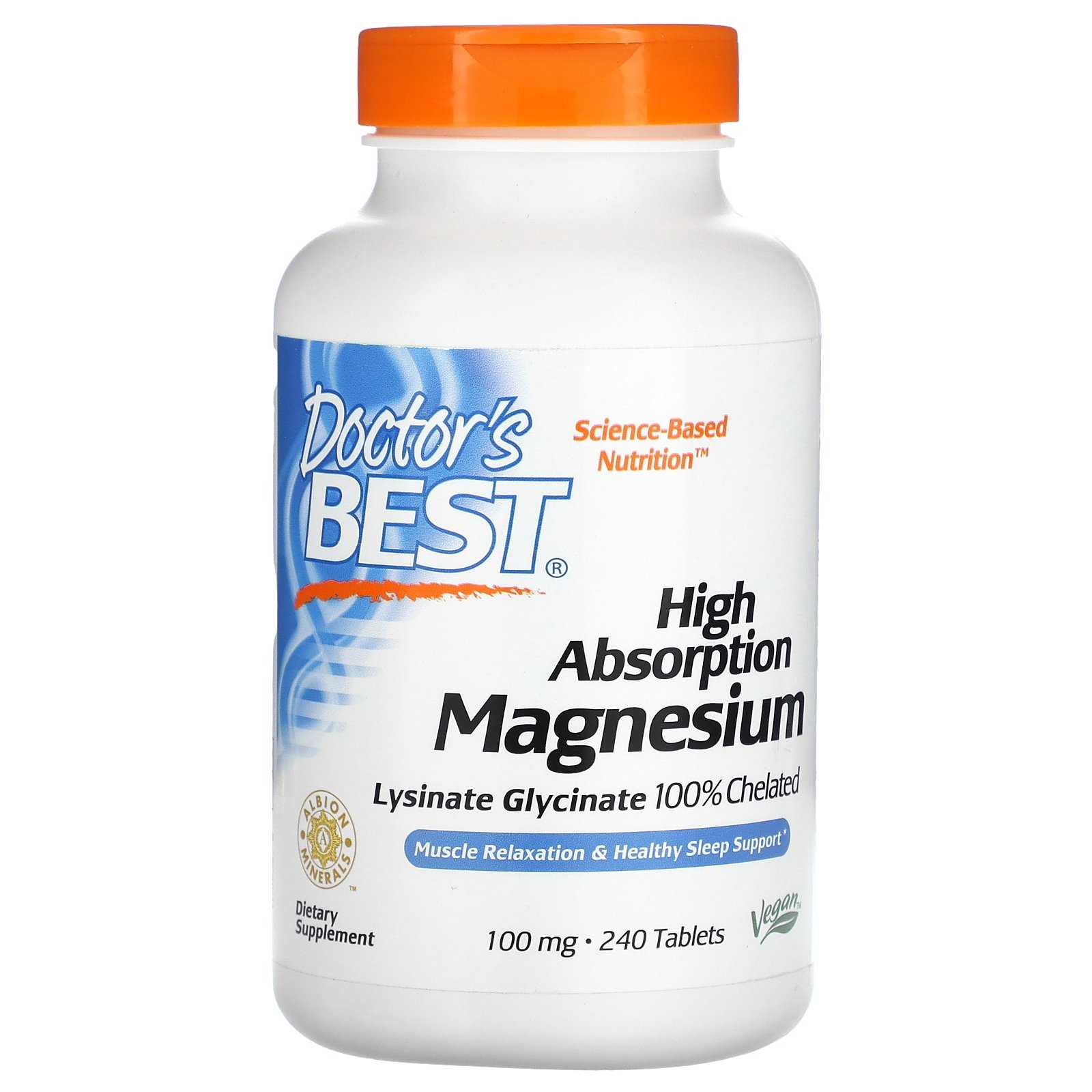 แมกนีเซียม Doctor's Best, High Absorption Magnesium  100 มก.  240 เม็ด