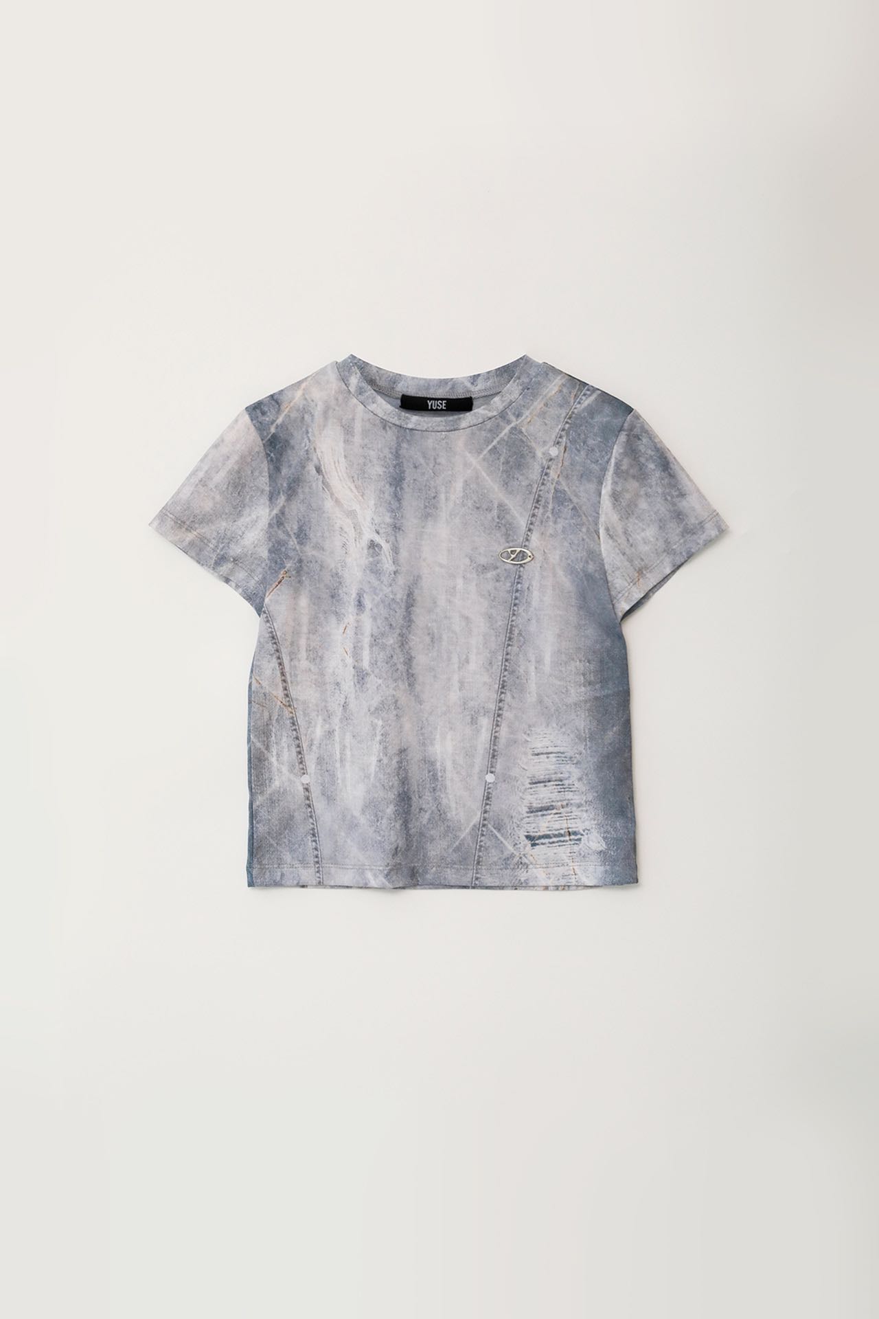(pre,รวมส่ง) DENIM FULL PRINT SHORT SLEEVE ROUND T-SHIRT /yuse