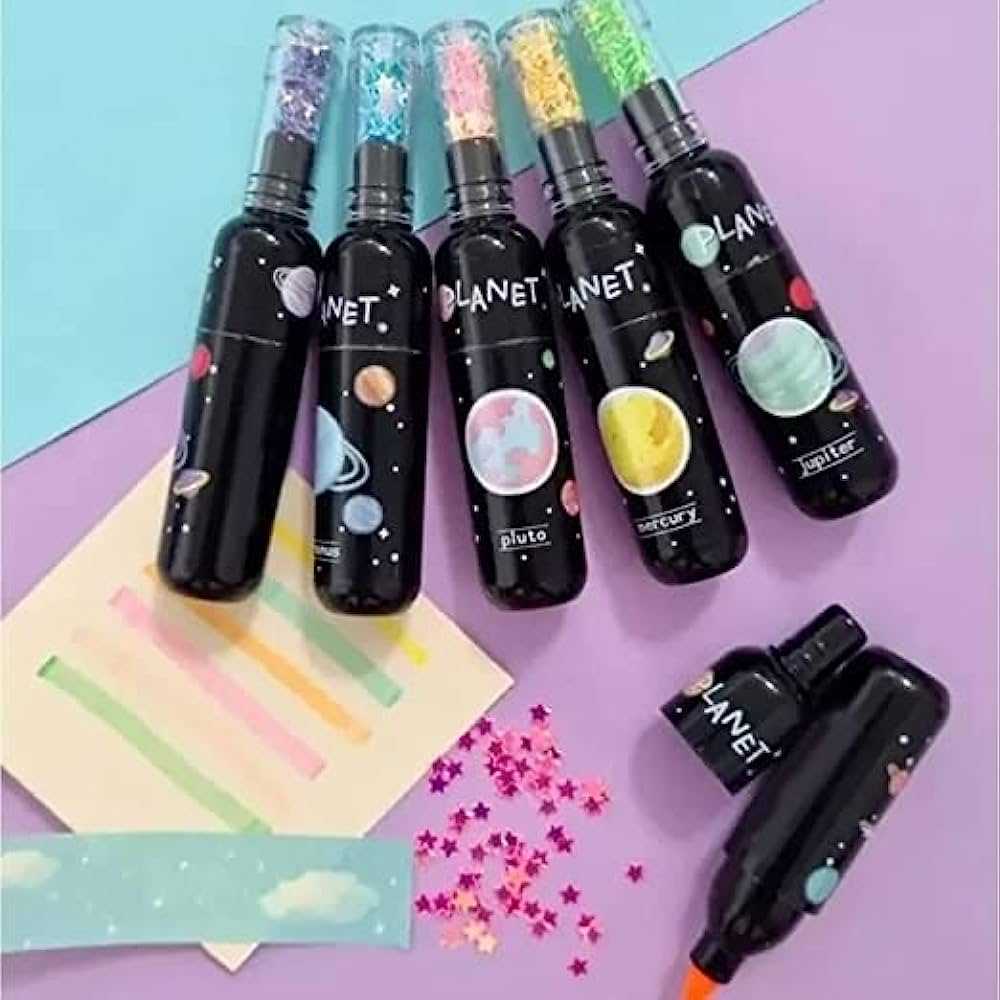 ชุดปากกาไฮไลต์ 6 สี ปากกาเน้นข้อความ+ดาวกากเพรช