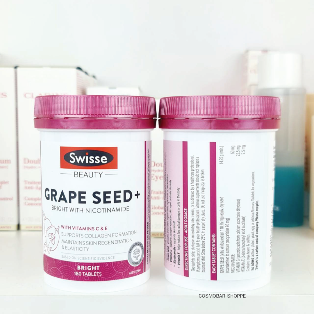 [หมดอายุ 03/2026] ช่วยให้ผิวใส Swisse - Beauty Grape Seed+ Bright with Nicotinamide 180 tablets.