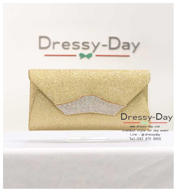 TE095 กระเป๋าออกงาน สีทอง คลัชออกงาน ถือไปงานแต่งกลางคืน สวย หรู ไฮโซ แบบดารา