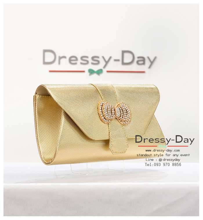 TE096 กระเป๋าออกงาน สีทอง คลัช ถือไปงานแต่งกลางคืน กลางวัน สวย หรู ไฮโซ แบบดารา
