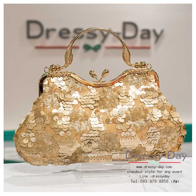 TE022 กระเป๋าออกงาน คลัชไปงานแต่งแบบมีหู สีทอง