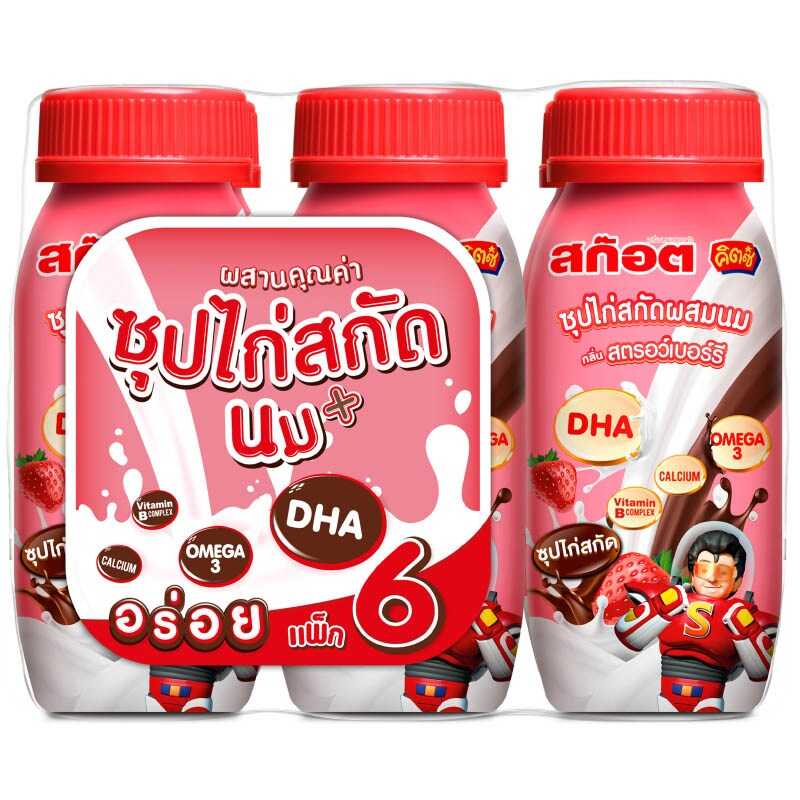 สก๊อต คิตซ์ ซุปไก่สกัดผสมนม กลิ่นสตรอว์เบอร์รี่ 140 มล. แพ็ค 6