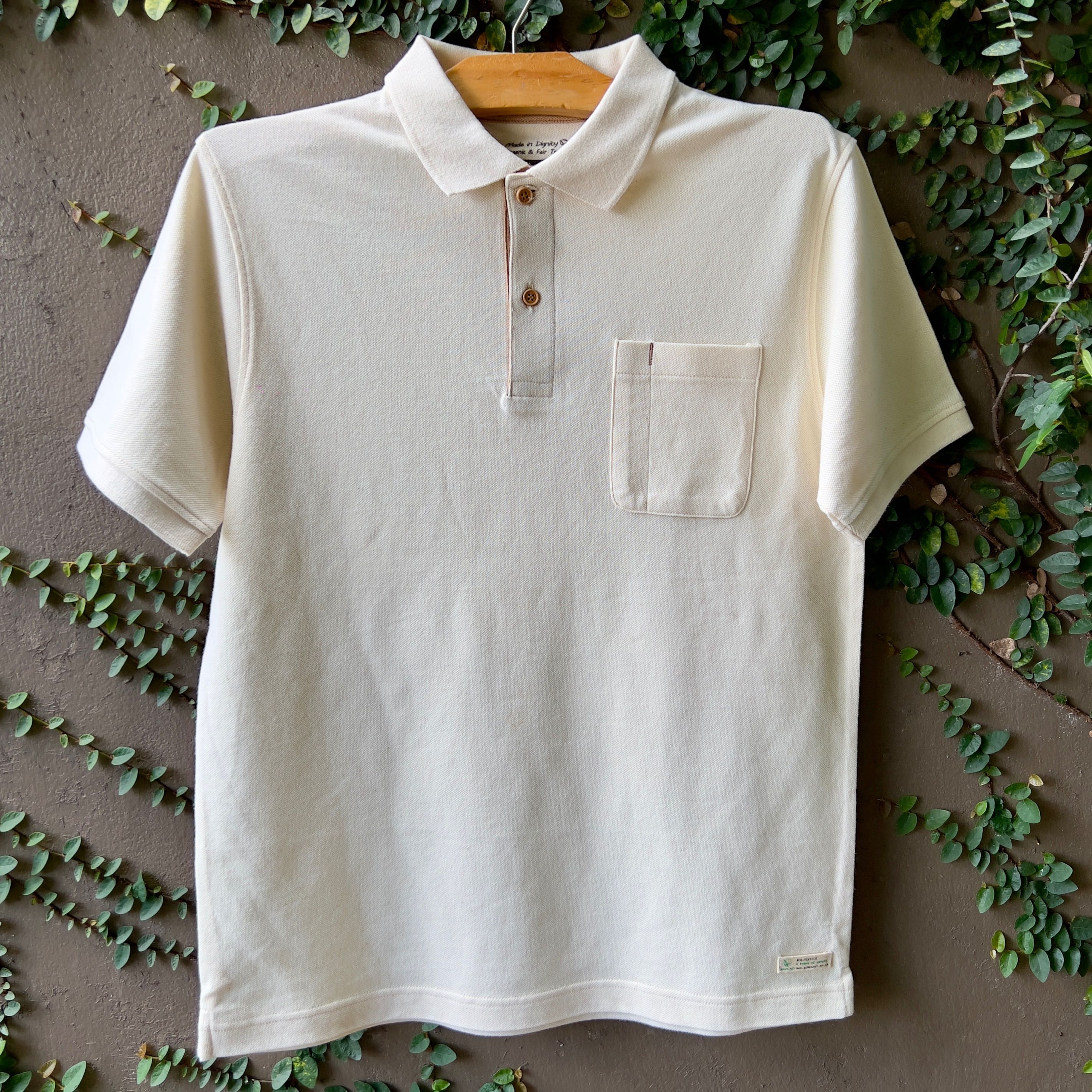 กรีนเนท เสื้อโปโล สีขาวครีม ฝ้ายออร์แกนิค - ชาย (GREEN NET Off White Organic Cotton Polo - male)